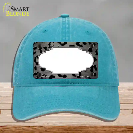 Gray Black Cheetah Scallop Oil Rubbed Novelty License Plate Hat Unconstructed Cotton / Lake Blue