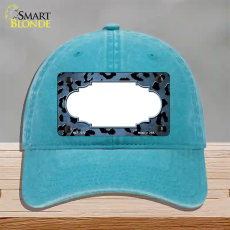 Light Blue Black Cheetah Scallop Oil Rubbed Novelty License Plate Hat Unconstructed Cotton / Lake Blue