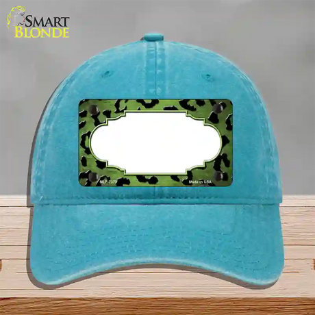 Lime Green Black Cheetah Scallop Oil Rubbed Novelty License Plate Hat Unconstructed Cotton / Lake Blue