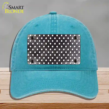 Black White Small Dots Oil Rubbed Novelty License Plate Hat Unconstructed Cotton / Lake Blue