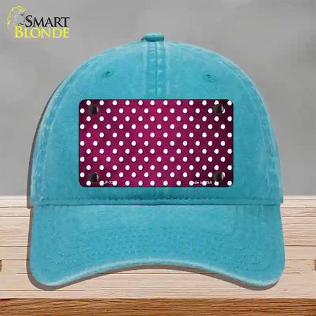 Pink White Small Dots Oil Rubbed Novelty License Plate Hat Unconstructed Cotton / Lake Blue