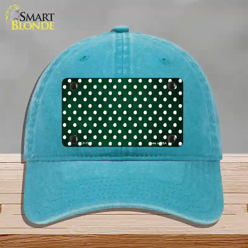 Green White Small Dots Oil Rubbed Novelty License Plate Hat Unconstructed Cotton / Lake Blue