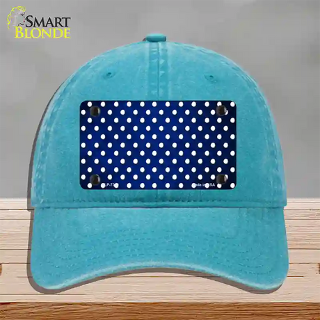 Blue White Small Dots Oil Rubbed Novelty License Plate Hat Unconstructed Cotton / Lake Blue