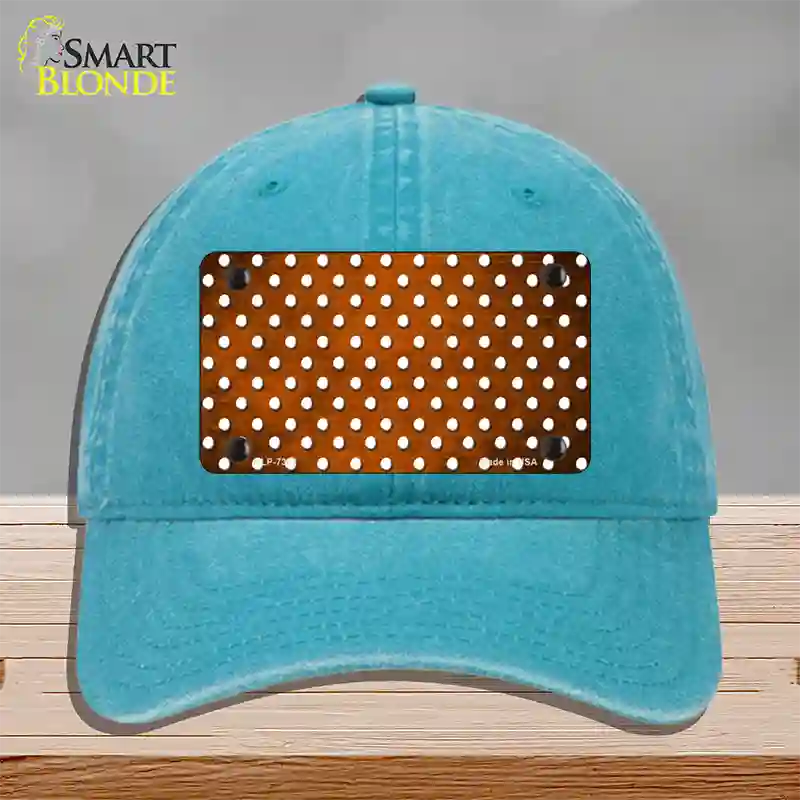 Orange White Small Dots Oil Rubbed Novelty License Plate Hat Unconstructed Cotton / Lake Blue