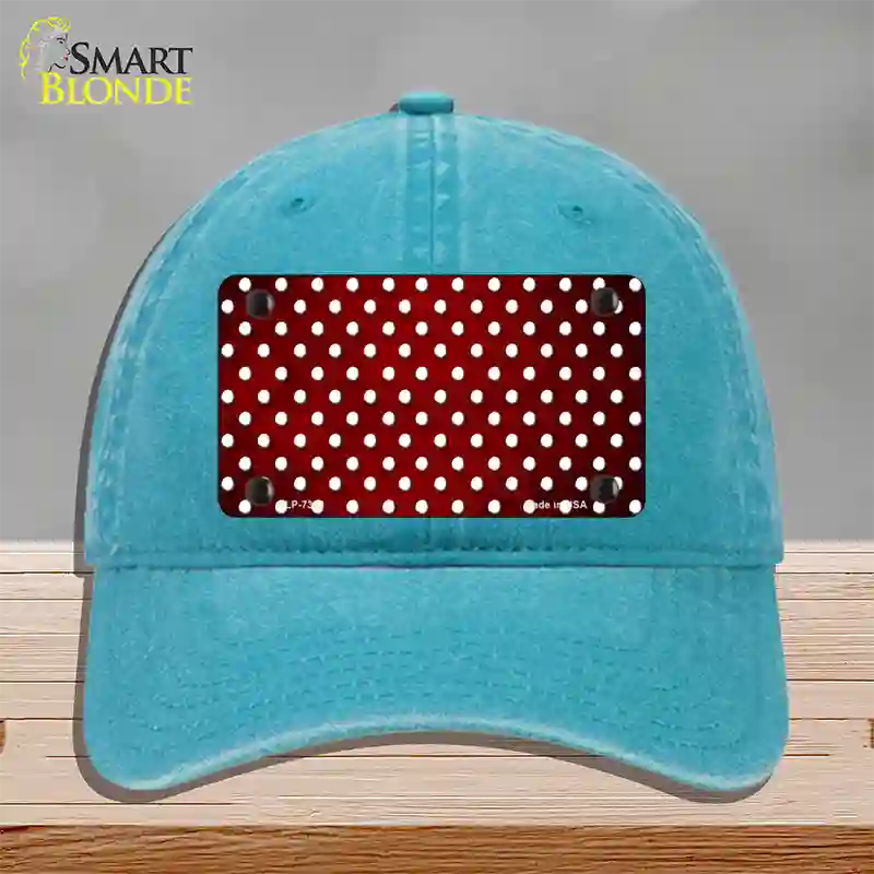 Red White Small Dots Oil Rubbed Novelty License Plate Hat Unconstructed Cotton / Lake Blue