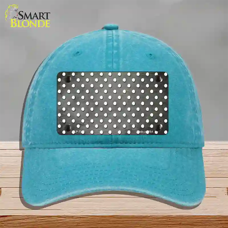 Gray White Small Dots Oil Rubbed Novelty License Plate Hat Unconstructed Cotton / Lake Blue