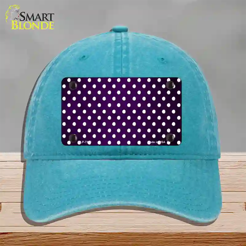 Purple White Small Dots Oil Rubbed Novelty License Plate Hat Unconstructed Cotton / Lake Blue