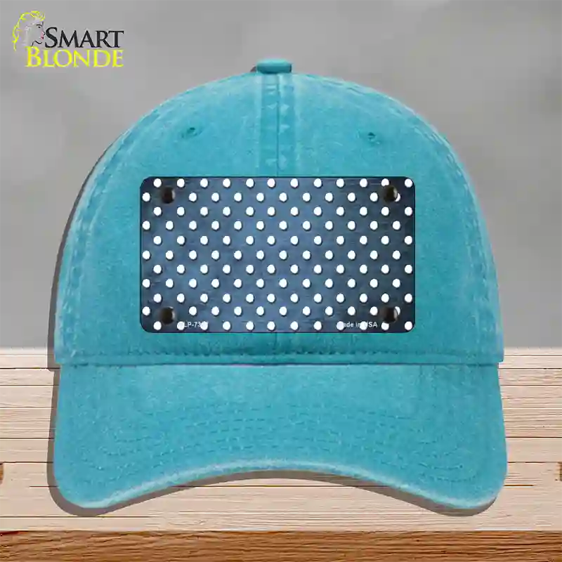 Light Blue White Small Dots Oil Rubbed Novelty License Plate Hat Unconstructed Cotton / Lake Blue