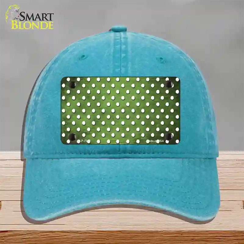 Lime Green White Small Dots Oil Rubbed Novelty License Plate Hat Unconstructed Cotton / Lake Blue