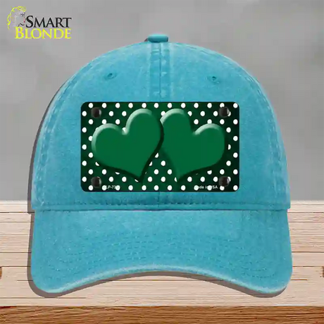 Green White Small Dots Hearts Oil Rubbed Novelty License Plate Hat Unconstructed Cotton / Lake Blue