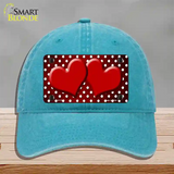 Red White Small Dots Hearts Oil Rubbed Novelty License Plate Hat Unconstructed Cotton / Lake Blue