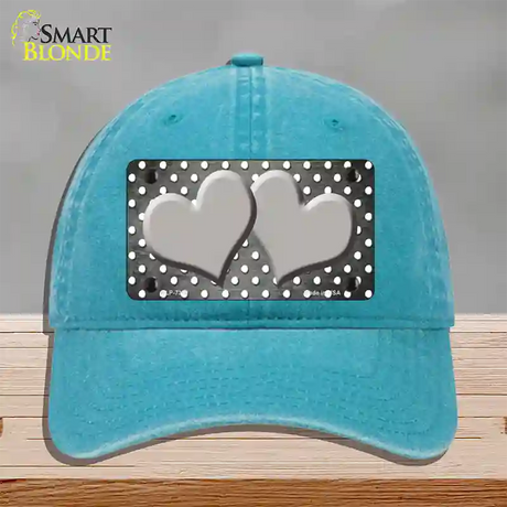 Gray White Small Dots Hearts Oil Rubbed Novelty License Plate Hat Unconstructed Cotton / Lake Blue