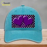 Purple White Small Dots Hearts Oil Rubbed Novelty License Plate Hat Unconstructed Cotton / Lake Blue