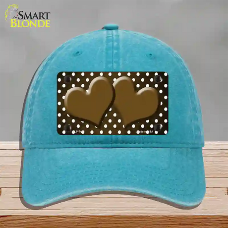 Brown White Small Dots Hearts Oil Rubbed Novelty License Plate Hat Unconstructed Cotton / Lake Blue