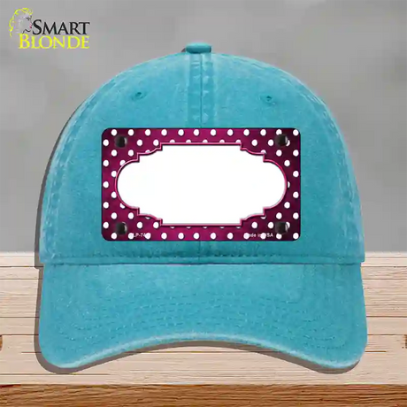 Pink White Small Dots Scallop Oil Rubbed Novelty License Plate Hat Unconstructed Cotton / Lake Blue