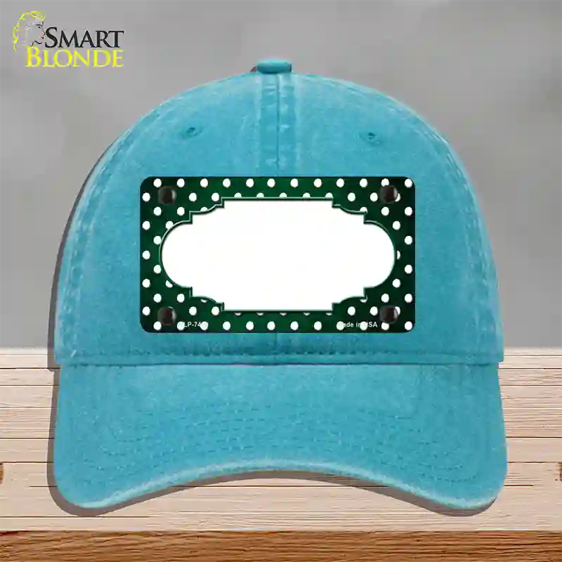 Green White Small Dots Scallop Oil Rubbed Novelty License Plate Hat Unconstructed Cotton / Lake Blue