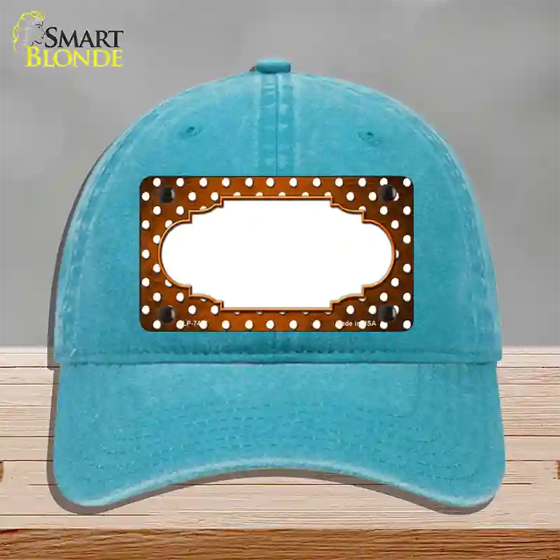 Orange White Small Dots Scallop Oil Rubbed Novelty License Plate Hat Unconstructed Cotton / Lake Blue