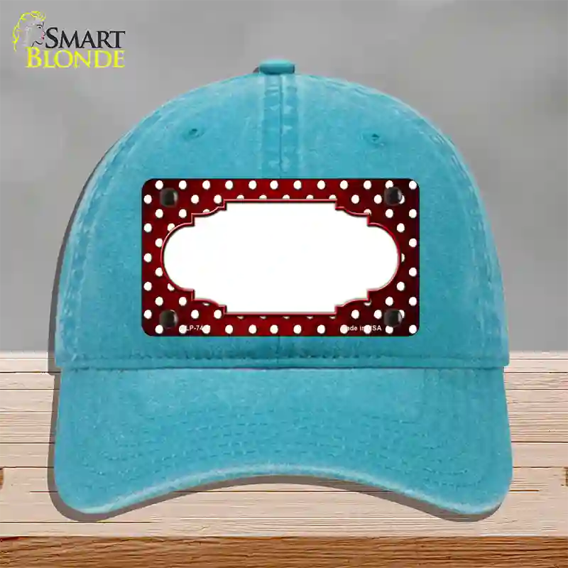 Red White Small Dots Scallop Oil Rubbed Novelty License Plate Hat Unconstructed Cotton / Lake Blue