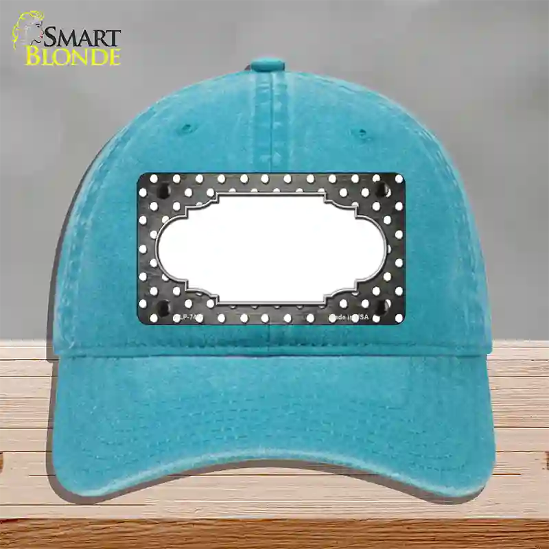 Gray White Small Dots Scallop Oil Rubbed Novelty License Plate Hat Unconstructed Cotton / Lake Blue