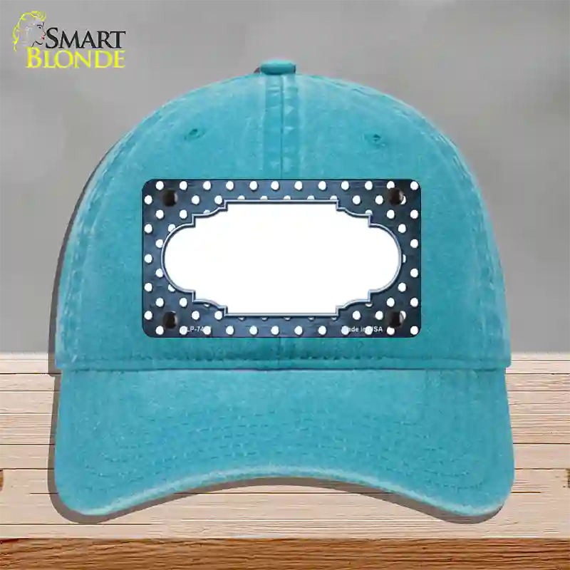 Light Blue White Small Dots Scallop Oil Rubbed Novelty License Plate Hat Unconstructed Cotton / Lake Blue