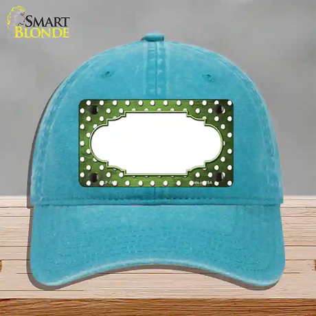 Lime Green White Small Dots Scallop Oil Rubbed Novelty License Plate Hat Unconstructed Cotton / Lake Blue