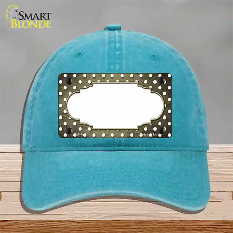 Gold White Small Dots Scallop Oil Rubbed Novelty License Plate Hat Unconstructed Cotton / Lake Blue