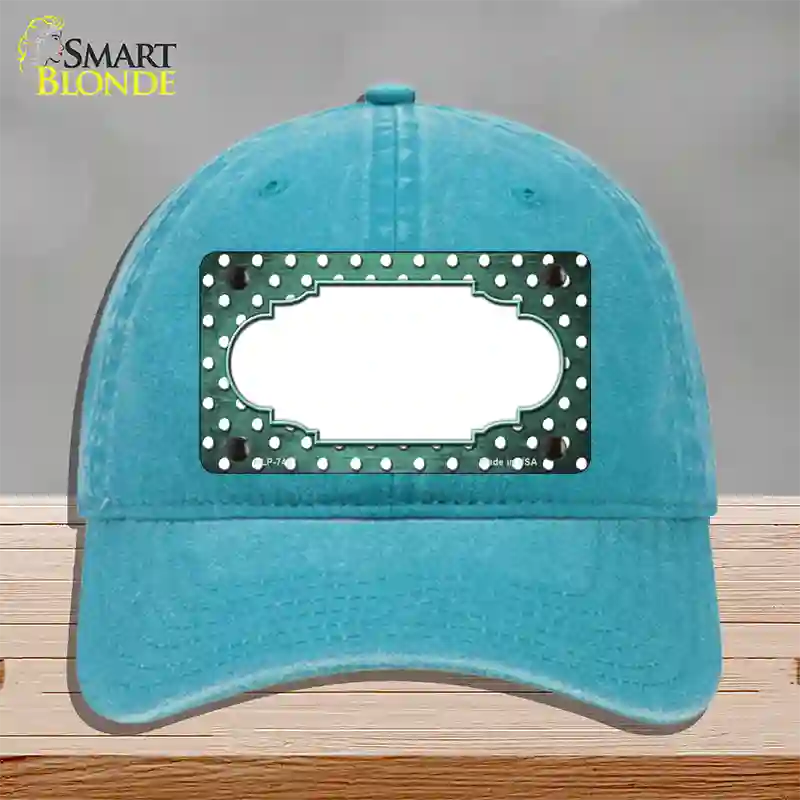 Mint White Small Dots Scallop Oil Rubbed Novelty License Plate Hat Unconstructed Cotton / Lake Blue