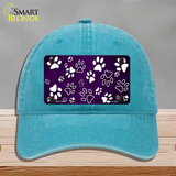 Purple White Paw Oil Rubbed Novelty License Plate Hat Unconstructed Cotton / Lake Blue