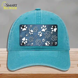 Light Blue White Paw Oil Rubbed Novelty License Plate Hat Unconstructed Cotton / Lake Blue