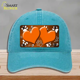 Paw Heart Orange White Novelty License Plate Hat Unconstructed Cotton / Lake Blue