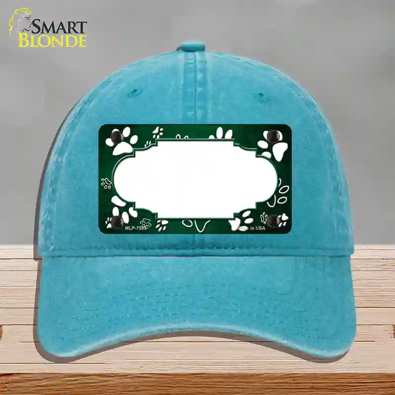 Paw Scallop Green White Novelty License Plate Hat Unconstructed Cotton / Lake Blue