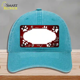 Paw Scallop Red White Novelty License Plate Hat Unconstructed Cotton / Lake Blue