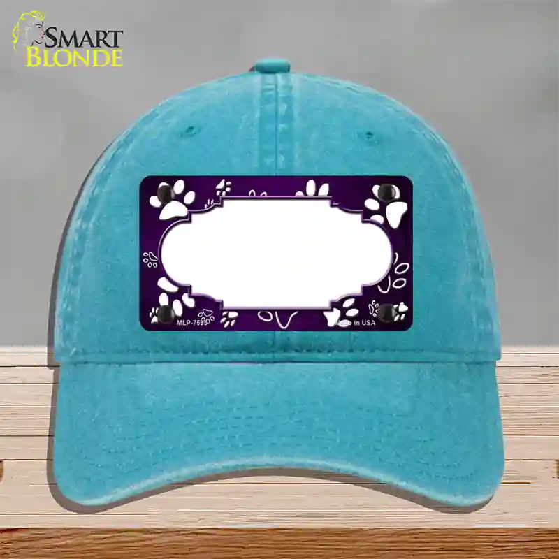 Paw Scallop Purple White Novelty License Plate Hat Unconstructed Cotton / Lake Blue