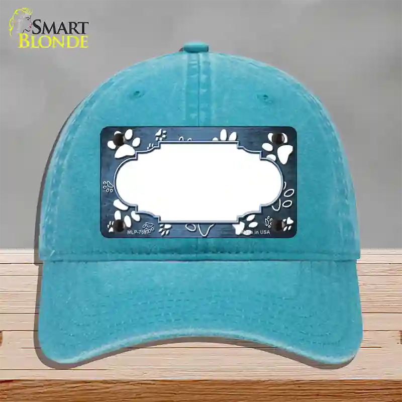 Paw Scallop Light Blue White Novelty License Plate Hat Unconstructed Cotton / Lake Blue