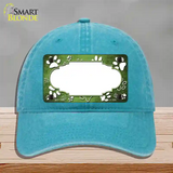 Paw Scallop Lime Green White Novelty License Plate Hat Unconstructed Cotton / Lake Blue