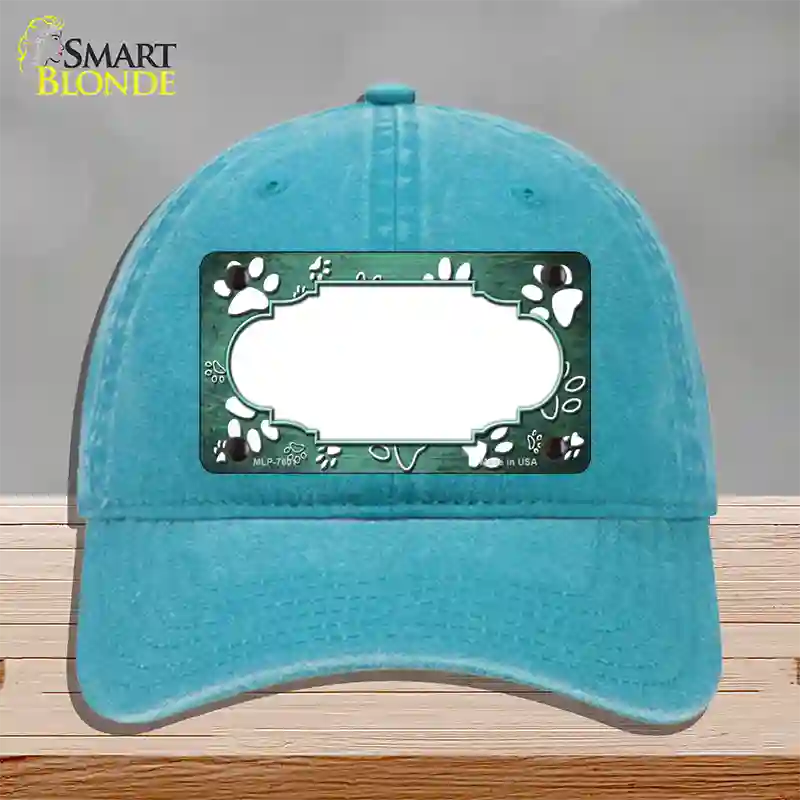 Paw Scallop Mint White Novelty License Plate Hat Unconstructed Cotton / Lake Blue