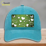 Lime Green White Love Oil Rubbed Novelty License Plate Hat Unconstructed Cotton / Lake Blue