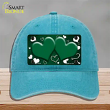 Green White Love Hearts Oil Rubbed Novelty License Plate Hat Unconstructed Cotton / Lake Blue