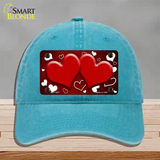 Red White Love Hearts Oil Rubbed Novelty License Plate Hat Unconstructed Cotton / Lake Blue