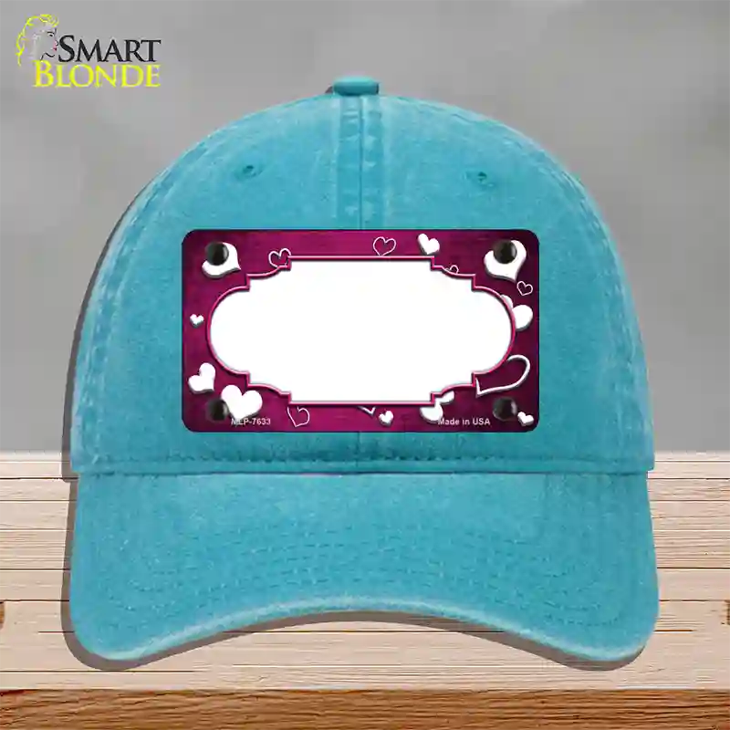 Pink White Love Scallop Oil Rubbed Novelty License Plate Hat Unconstructed Cotton / Lake Blue