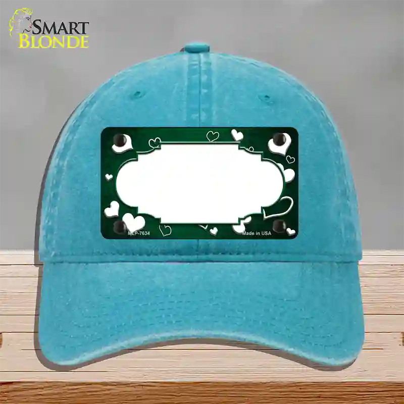 Green White Love Scallop Oil Rubbed Novelty License Plate Hat Unconstructed Cotton / Lake Blue