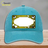 Yellow White Love Scallop Oil Rubbed Novelty License Plate Hat Unconstructed Cotton / Lake Blue