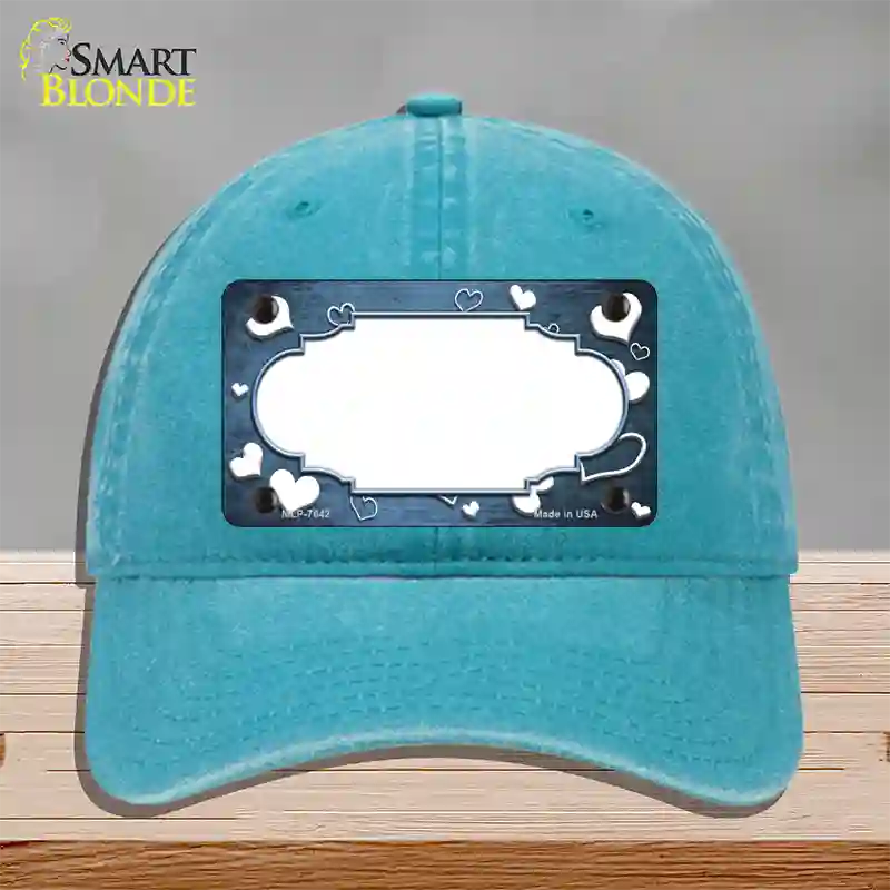 Light Blue White Love Scallop Oil Rubbed Novelty License Plate Hat Unconstructed Cotton / Lake Blue