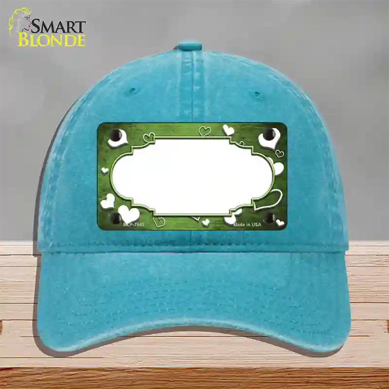 Lime Green White Love Scallop Oil Rubbed Novelty License Plate Hat Unconstructed Cotton / Lake Blue