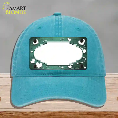 Mint White Love Scallop Oil Rubbed Novelty License Plate Hat Unconstructed Cotton / Lake Blue