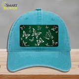 Green White Butterfly Oil Rubbed Novelty License Plate Hat Unconstructed Cotton / Lake Blue