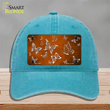 Orange White Butterfly Oil Rubbed Novelty License Plate Hat Unconstructed Cotton / Lake Blue