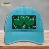 Green White Hearts Butterfly Oil Rubbed Novelty License Plate Hat Unconstructed Cotton / Lake Blue