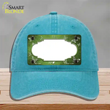 Lime Green White Scallop Butterfly Oil Rubbed Novelty License Plate Hat Unconstructed Cotton / Lake Blue