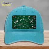 Green White Dragonfly Oil Rubbed Novelty License Plate Hat Unconstructed Cotton / Lake Blue